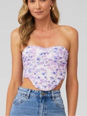 Bardot Mirabelle floral bustier Halter top womens XXL US 12 strapless Boning